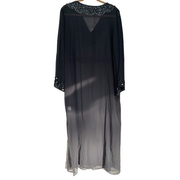 Romans swim coverup black sheer with sequin trim side slit tie waist Large - Picture 7 of 9